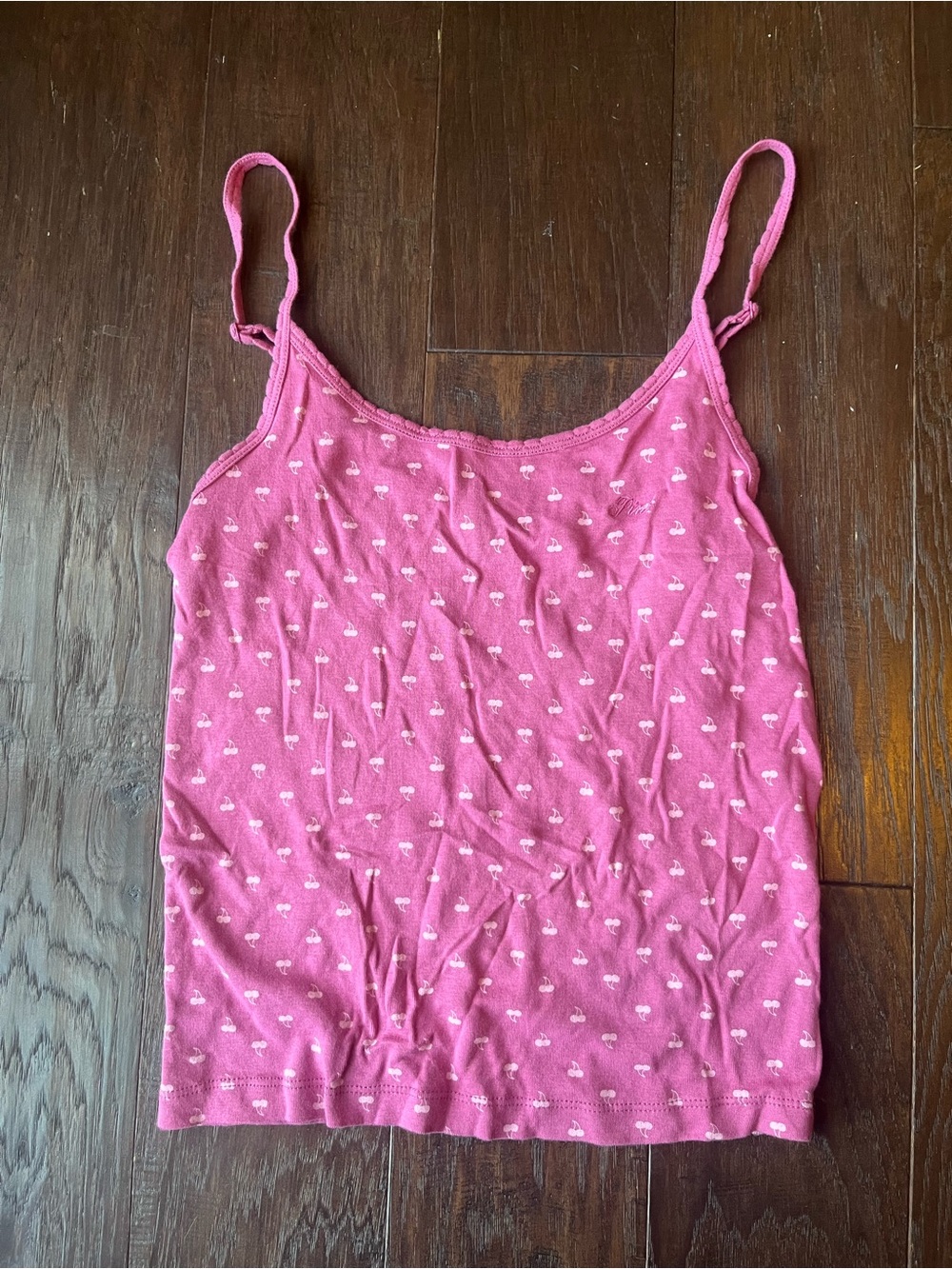 PINK Women's Pink cherry-Print Spaghetti Strap tank top (WORN ONCE)